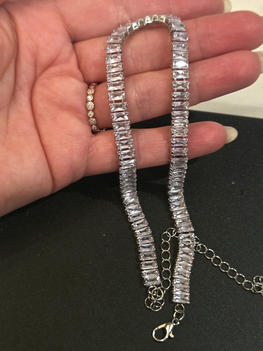 Silver Crystal Baguette Tennis Necklace - Women's Sparkling Jewelry - Picture 7 of 11